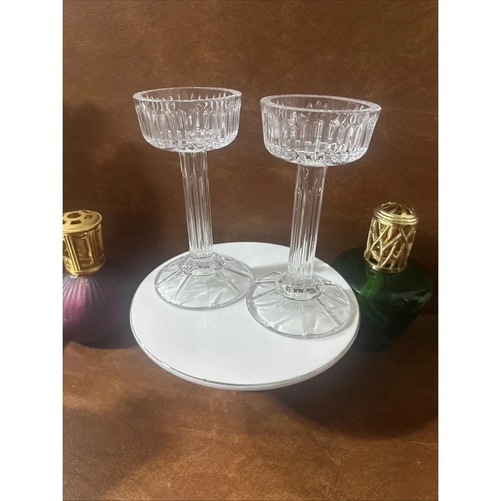 PAIR Shannon Crystal Pedestal Pillar Candle Holder Great Condition